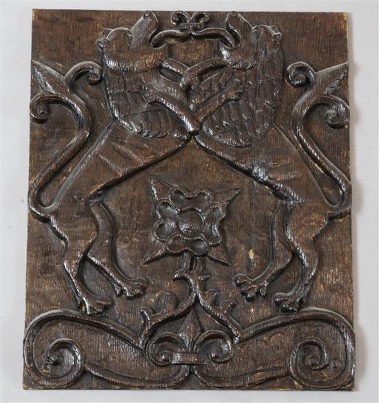 A 17th century oak panel, 14 x 11.5in.